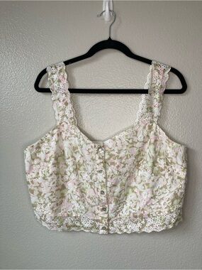 NWT And Now This Floral Eyelet button crop Cottagecore coquette tank top sz L